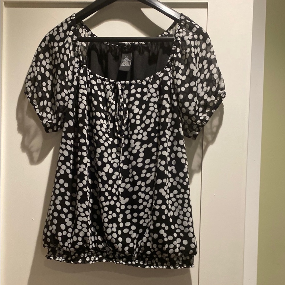 Spense Black and White Polka Dot Women's Blouse. Size Lg